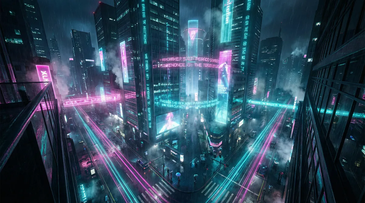 伦理片免费观看 竖屏短剧平台首页背景 - 赛博朋克都市夜景